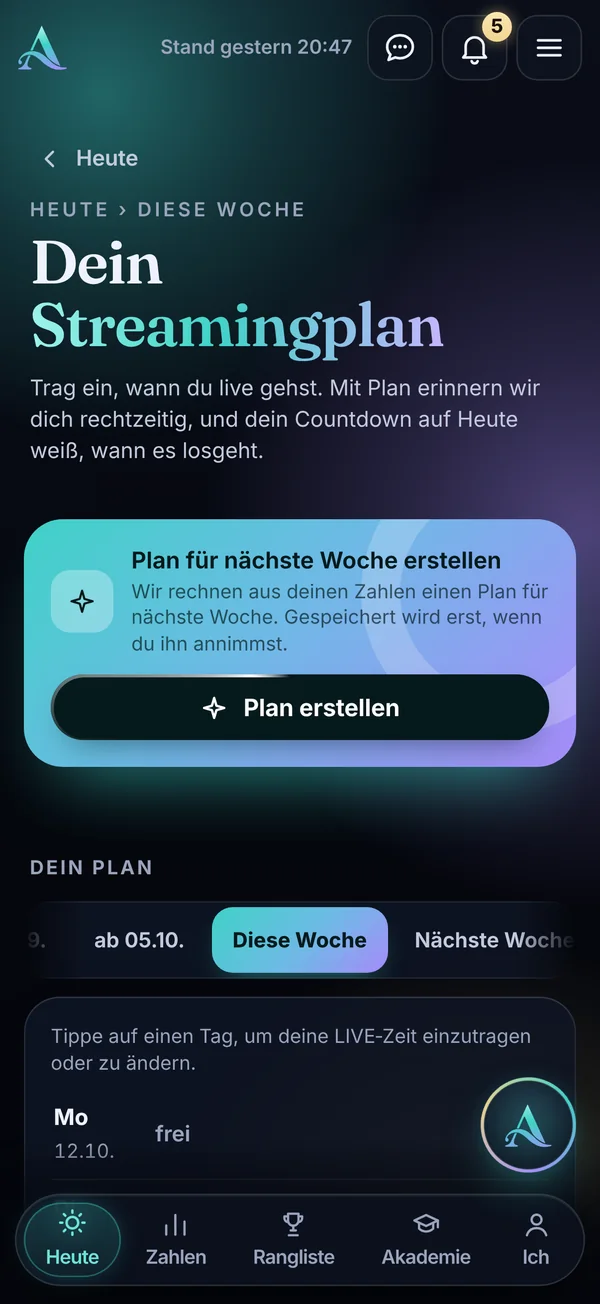 Streamplan für die Woche